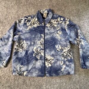 Allison Daley Petites Floral‎ Zip Jacket Women's Size 10P Blue Lightweight
